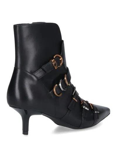 Pinko Buckle-detail Pointed-toe Boots In Black