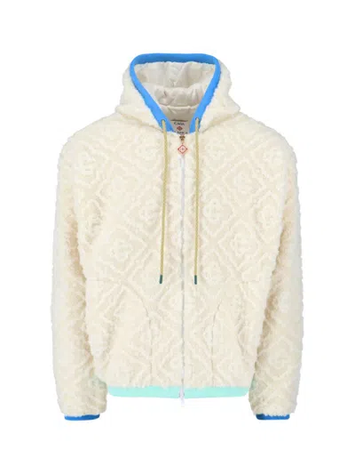 Casablanca Men Beige Jacket With All-over Monogram And Fixed Hood In Fabric Man In White