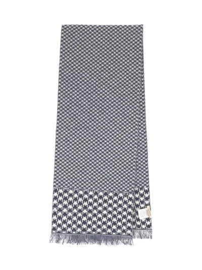 Valentino Houndstooth Pattern Scarf Fringed Edges In Gray