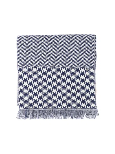 Valentino Houndstooth Pattern Scarf Fringed Edges In Gray