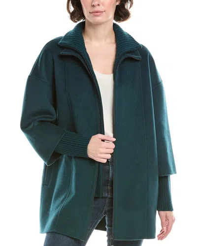 Forte Cashmere Knit Insert Zip Mock Wool & Cashmere-blend Coat In Green