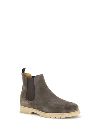Kiton Elastic-panel Suede Boots In Gray