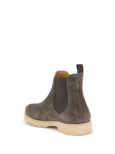 Kiton Elastic-panel Suede Boots In Gray