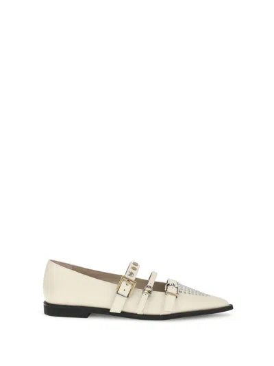 Pinko Studded Leather Ballet Flats In Neutral