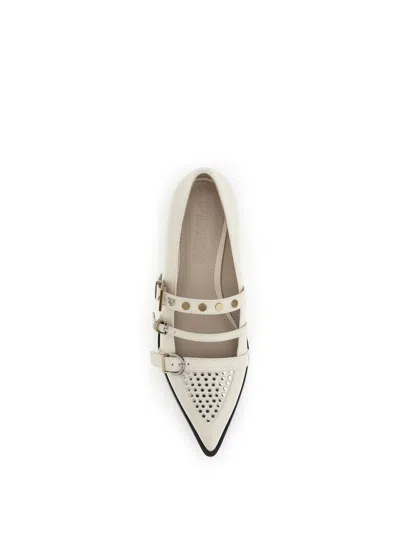 Pinko Studded Leather Ballet Flats In Neutral
