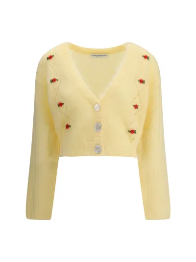 Alessandra Rich Floral-embroidered Cardigan In Yellow