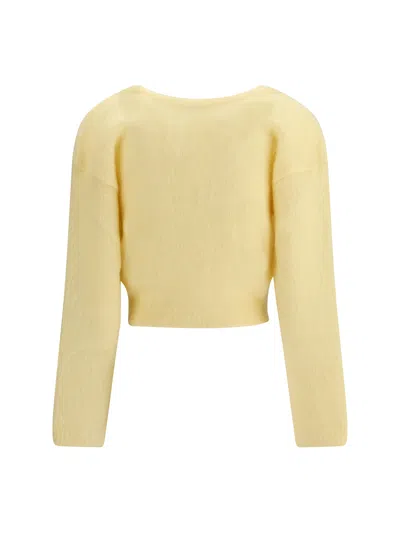 Alessandra Rich Floral-embroidered Cardigan In Yellow