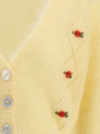Alessandra Rich Floral-embroidered Cardigan In Yellow