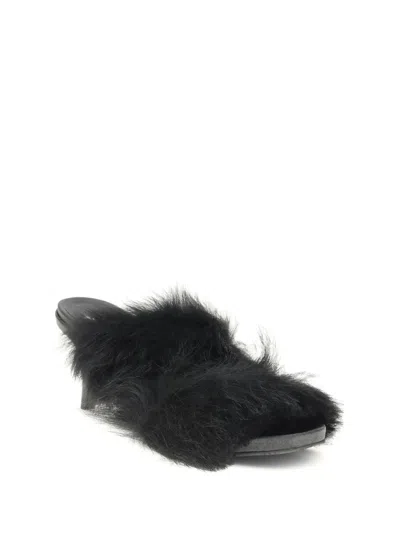 Pedro Garcia Fur-trimmed Mules Sandals In Black
