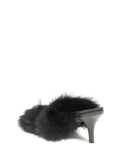 Pedro Garcia Fur-trimmed Mules Sandals In Black