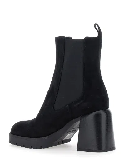 Pollini Elasticated-panel Block-heel Boots In Black