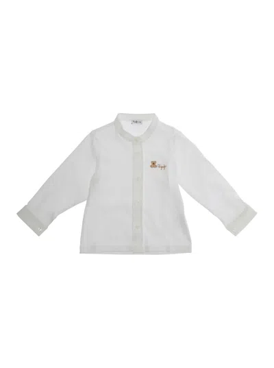 Il Gufo White Round Neck Shirt With Front Logo In Cotton Baby In White
