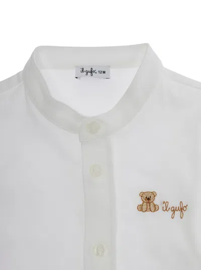 Il Gufo White Round Neck Shirt With Front Logo In Cotton Baby In White