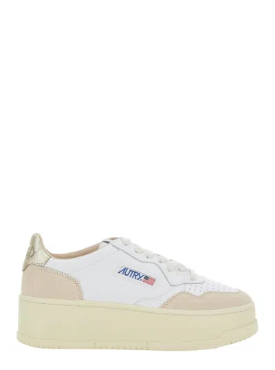 Autry Medalist Platform Sneakers With Padded Collar And Leather Insole In Gold