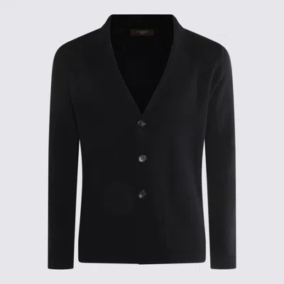Zanone Crewneck Sweater With Front Pockets And Notched Lapel In Black