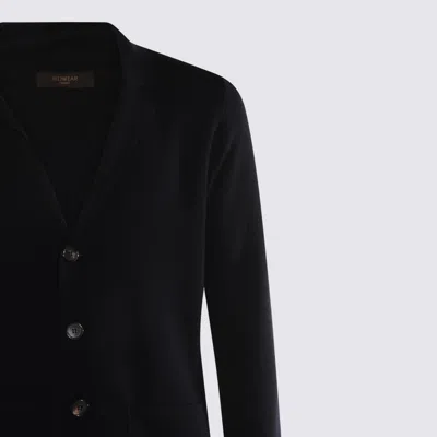 Zanone Crewneck Sweater With Front Pockets And Notched Lapel In Black