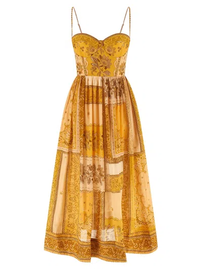 Zimmermann Lucky Corset Midi Dress Mustard Banana In Brown