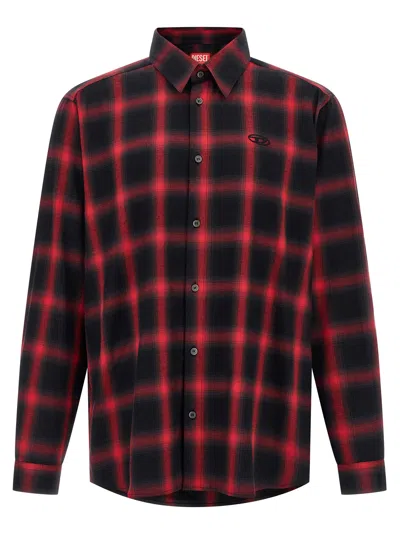 Diesel Button-up Shirt With Bold Checkered Pattern In Red