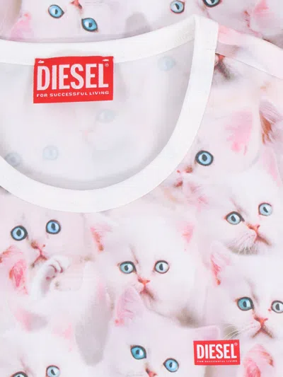 Diesel Cat-print T-shirt With Short Sleeves Throughout In Multi