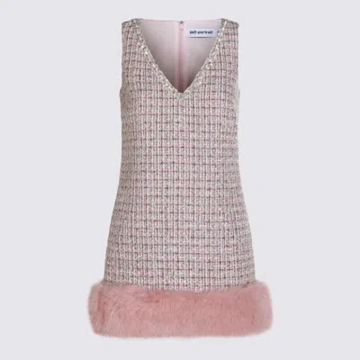 Self-portrait Pink Bouclé Faux Fur Hem Minidress In Pink