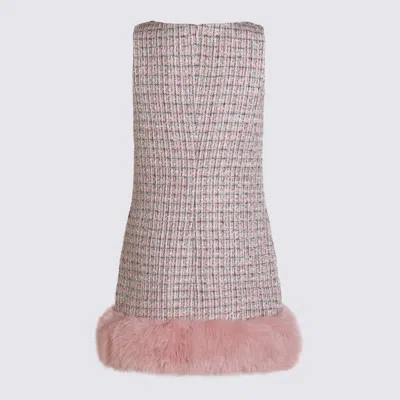 Self-portrait Pink Bouclé Faux Fur Hem Minidress In Pink