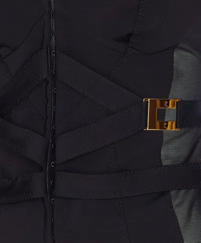 Elisabetta Franchi Sheer Panel Wide Neckline Jacket In Black