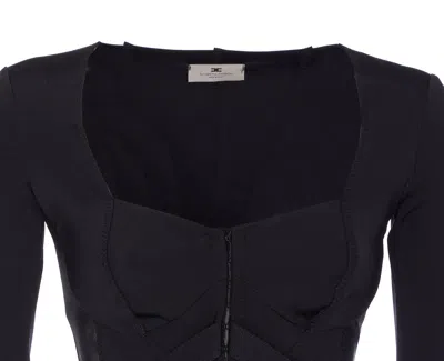 Elisabetta Franchi Sheer Panel Wide Neckline Jacket In Black