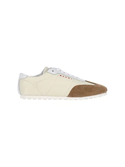 Marni Softy Soccer Suede-detail Leather Sneakers In White