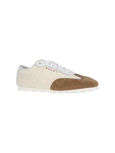 Marni Softy Soccer Suede-detail Leather Sneakers In White