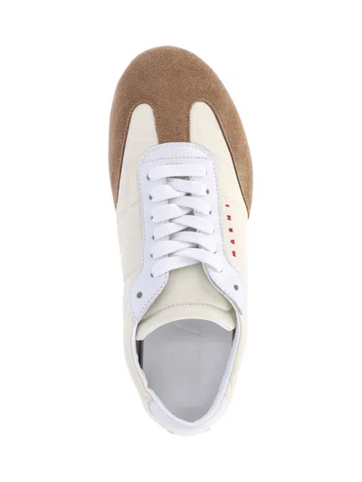 Marni Softy Soccer Suede-detail Leather Sneakers In White