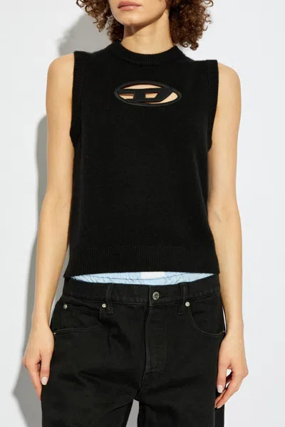 Diesel Slim-fit Wool And Cashmere Vest With Cut-out Logo In Black