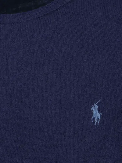 Polo Ralph Lauren Merino Wool Crew Neck Sweater With Embroidered Logo And Ribbed Detailing In Blue