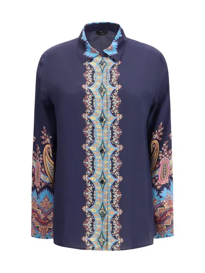 Etro Paisley-print Silk Shirt In Blue