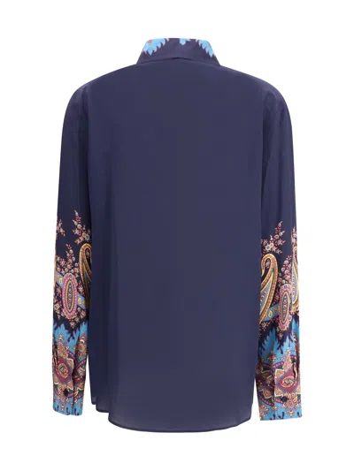 Etro Paisley-print Silk Shirt In Blue