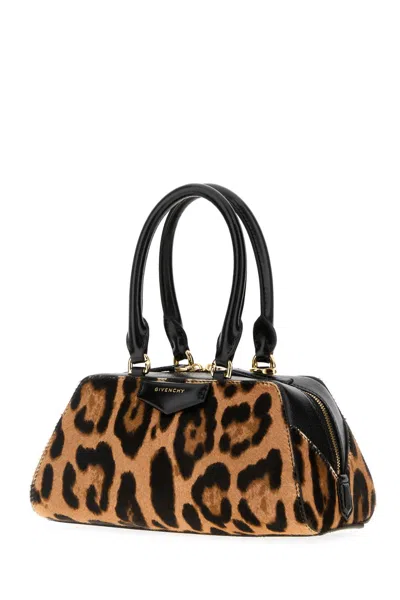 Givenchy Antigona East West Brown Mini Handbag With Animalier Print And Logo Lettering On The Front In Leathe In Animal Print
