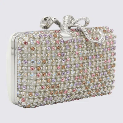 Self-portrait Metallic Clutch With Crystal Embellishments On The Front And Snap Bow Closure In Tech Fabric Woman In White