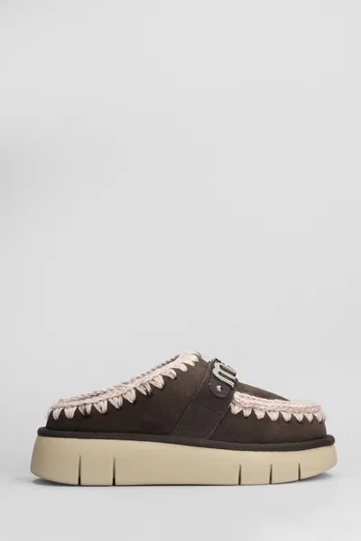 Mou Bounce Clog Slipper-mule In Brown Suede In Brown