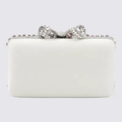 Self-portrait Metallic Clutch With Crystal Embellishments On The Front And Snap Bow Closure In Tech Fabric Woman In White