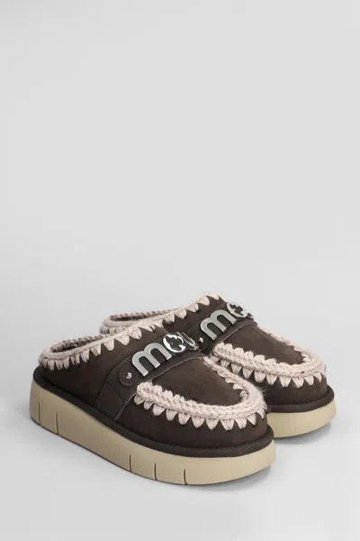 Mou Bounce Clog Slipper-mule In Brown Suede In Brown