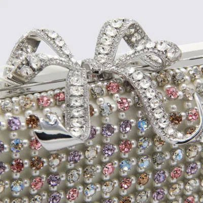 Self-portrait Metallic Clutch With Crystal Embellishments On The Front And Snap Bow Closure In Tech Fabric Woman In White