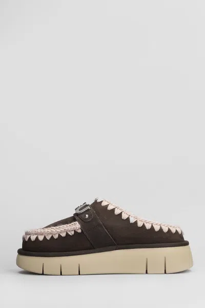 Mou Bounce Clog Slipper-mule In Brown Suede In Brown
