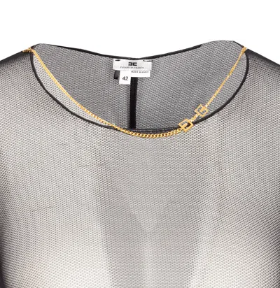 Elisabetta Franchi Bodysuit With Gold Chain And Sheer Fabric In Black