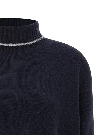 Pinko Blue Turtleneck Sweater With Back Logo In Wool Woman In Blue