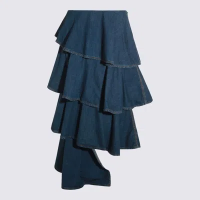 Alaïa Alaia Spiral Skirt In Denim In Blue
