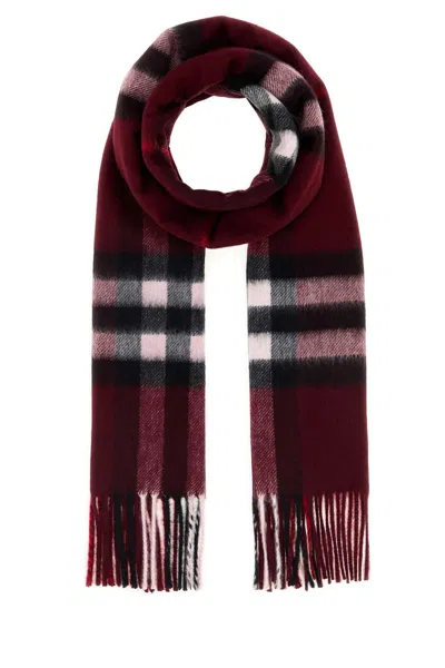 Burberry Cashmere Scarf With Embroidered Checked Pattern In Red