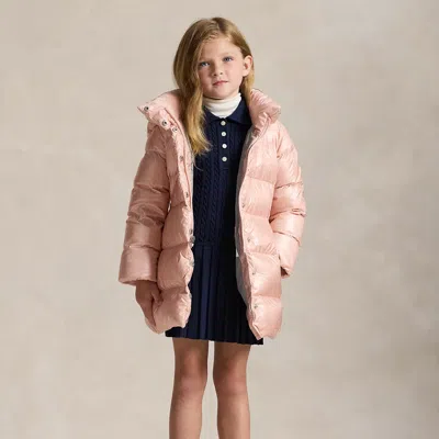 Polo Ralph Lauren Ralph Lauren Metallic Down Hooded Long Jacket In Pink