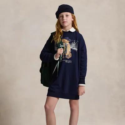 Polo Ralph Lauren Big Girls Polo Bear Fleece Sweatshirt Dress In Black
