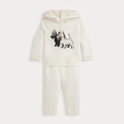 Ralph Lauren Dog-intarsia Hooded Sweater & Pant Set In Neutral