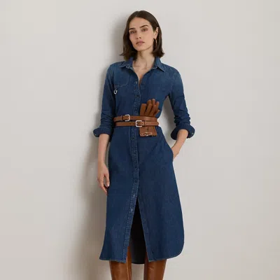 Ralph Lauren Women's Denim-lanaine Belted Shirtdress In Blue
