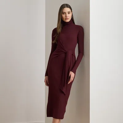 Ralph Lauren Women's Tie-front Turtle Neck Dress In Burgundy
